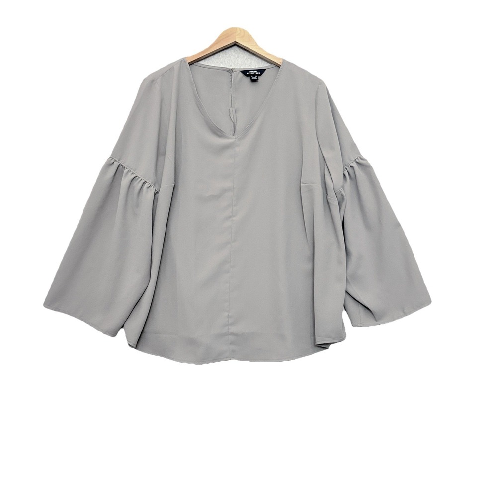 Lands End Womens Flared Sleeve‎ Popover Blouse Size 22W Gray Office Flowy Career